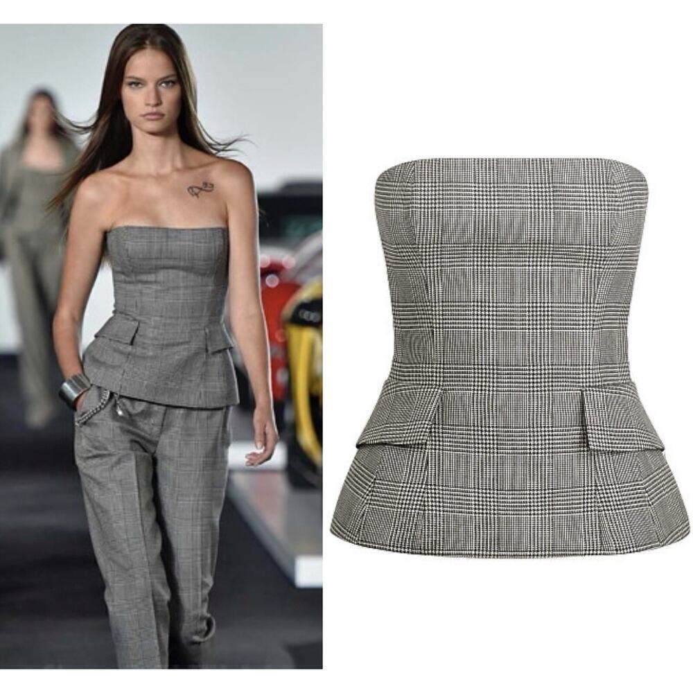 Ralph Lauren Collection Purple Label Bustier Top Plaid Wool Blouse Peplum Runway